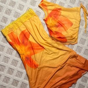 SET: Yellow and Orange Floral Skirt and Top